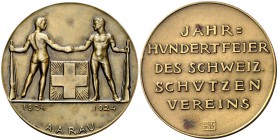 1924. Suiza. Aarau. Centenario de la Competición de Tiro 1824-1924. 57,64 g. 50 mm. Bronce. Firmado: V. Schwyzer/Hans Frei. EBC.