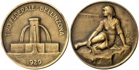 1929. Suiza. Bellinzona. Tiro Federal. 57,82 g. 50 mm. Bronce. Firmado: Huguenin/Balestra. Golpecitos. EBC.