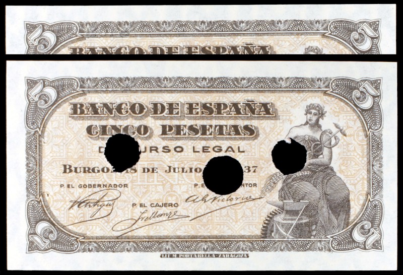 1937. Burgos. 5 pesetas. (Ed. D25a). 18 de julio. Pareja correlativa, serie C. T...