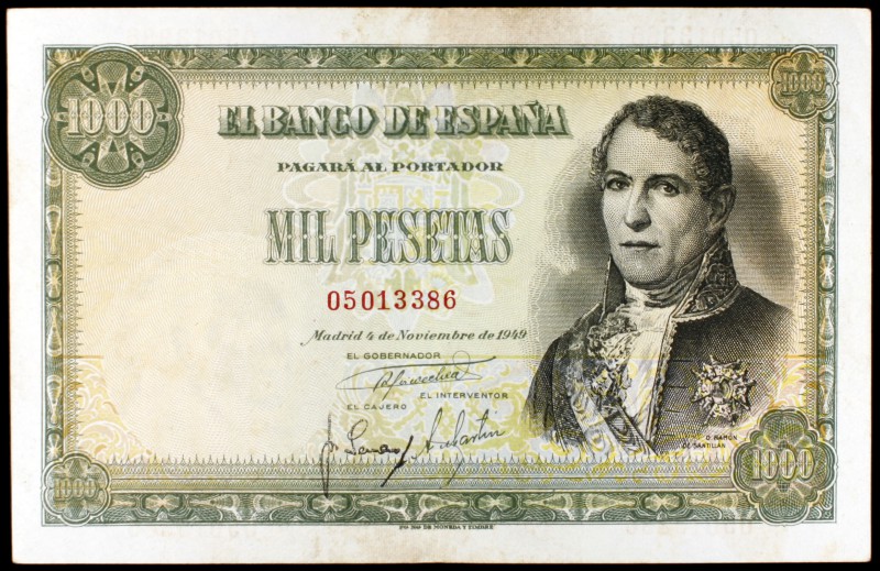 1949. 1000 pesetas. (Ed. D59). 4 de noviembre, Santillán. Doblez, pero buen ejem...
