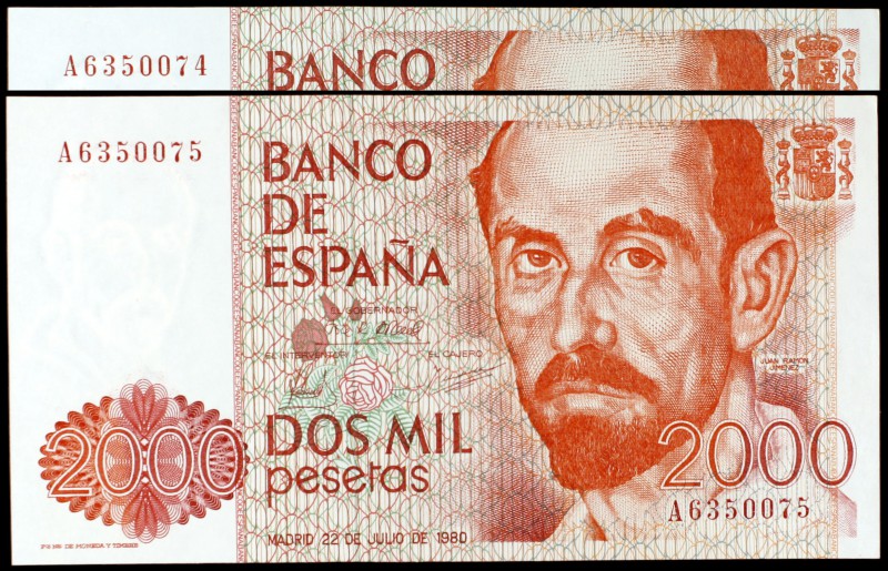 1980. 2000 pesetas. (Ed. E5a). 22 de julio, Juan Ramón Jiménez. Pareja correlati...