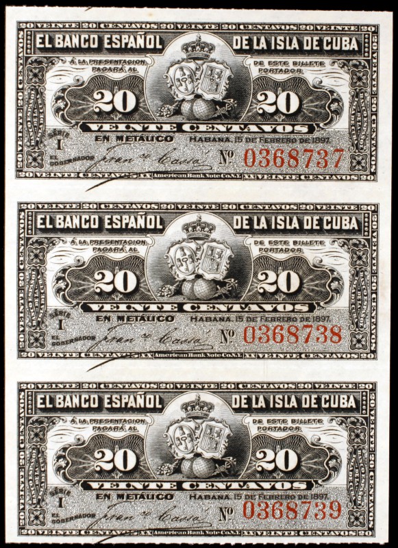 1897. Banco Español de la Isla de Cuba. 20 centavos. (Ed. CU82). Habana, 15 de f...