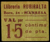 Manresa. Llibreria Rubiralta. 15 céntimos. Cartón. Raro. MBC.