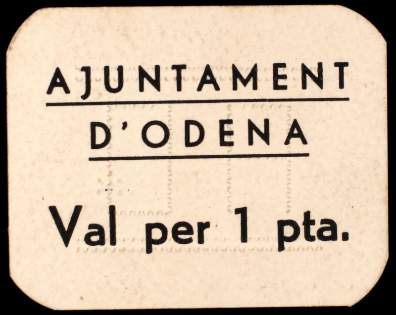 Òdena. 1 peseta. (T. 1918). Cartón. Raro. EBC-.