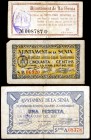 La Sénia. 25, 50 céntimos y 1 peseta. (T. 2698 a 2700). Lote de 3 billetes, una serie completa. Escasos. BC/MBC-.