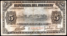 L. 1920 y 1923. Paraguay. Banco de la República. 5 pesos fuertes. (Pick 163a). MBC-.