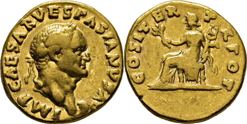 IMPERIO ROMANO. VESPASIANO. Áureo. Roma. 69-70. Busto del emperador laureado a d...