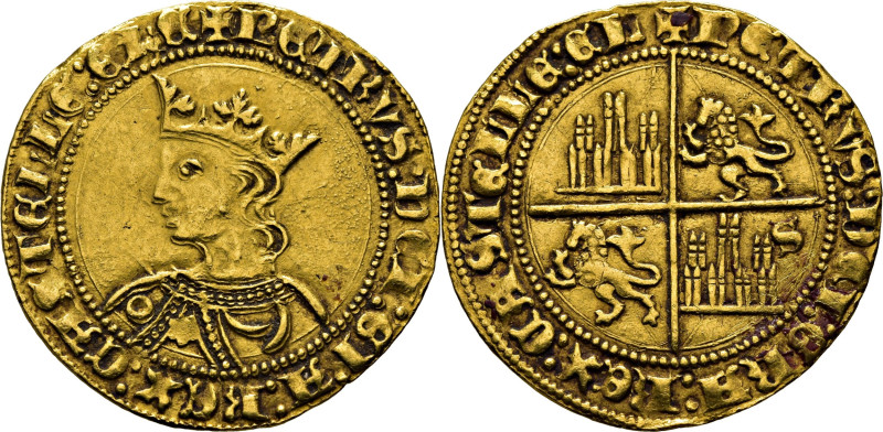 PEDRO I. Dobla de 35 maravedís. 1350-69. Sevilla. Busto del rey coronado a izqui...