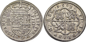 FELIPE II. 8 reales. 1591. Segovia, Ingenio.EBC+/EBC. Suave tono. Estupendo. Muy buen ejemplar