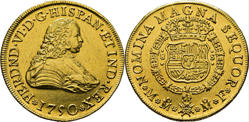FERNANDO VI. 8 escudos. México. 1750. MF. Cy10862. Abundantes marquitas en ambas...
