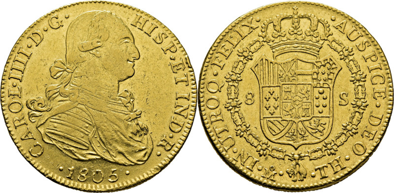 CARLOS IV. 8 escudos. México. 1805. TH. Cy14592. Marquitas en anverso. Golpecito...