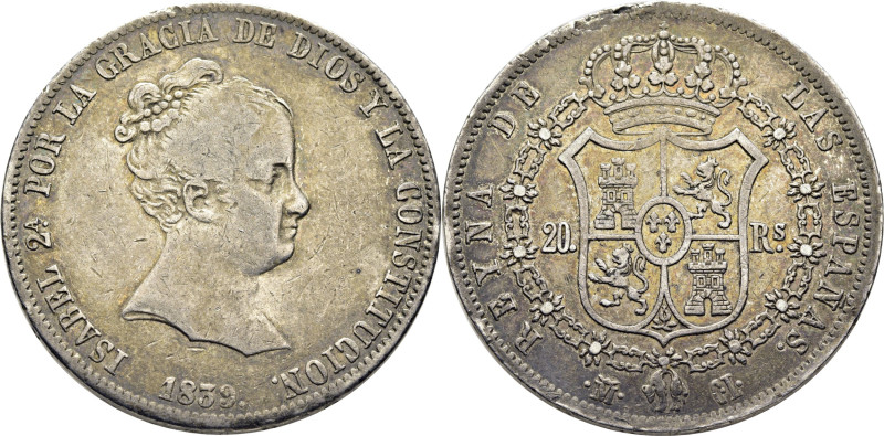 ISABEL II. 20 reales. Madrid. 1839. CL. Cy17175 (3.000€). Fallito de metal en gr...
