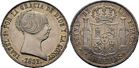 ISABEL II. 10 reales. Sevilla. 1851. SC-/SC. Bonito tono de monetario. Magnífico. Muy rara