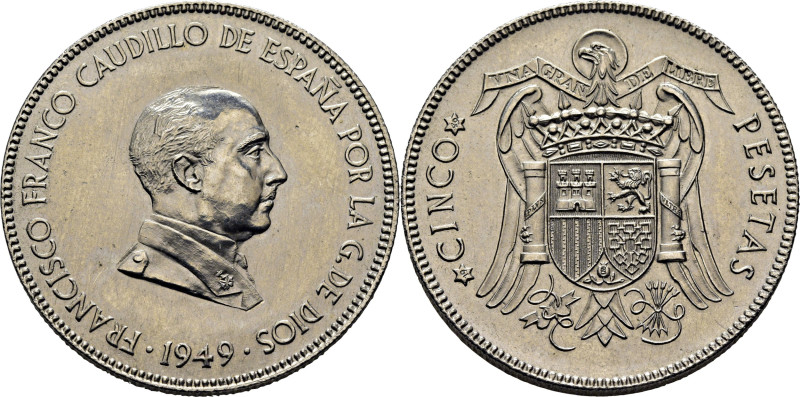 ESTADO ESPAÑOL. 5 pesetas. Madrid. 1949*19-49. Cy17841. SC+/SC, brillo original....