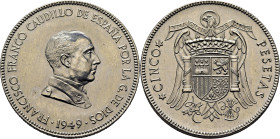 ESTADO ESPAÑOL. 5 pesetas. Madrid. 1949*19-49. Cy17841. SC+/SC. Extraordinariamente rara. Solo conocemos dos ejemplares