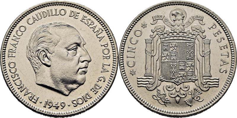 ESTADO ESPAÑOL. 5 pesetas. Madrid. 1949*19-51. Cy17839 (12.000€). Rayita en el p...