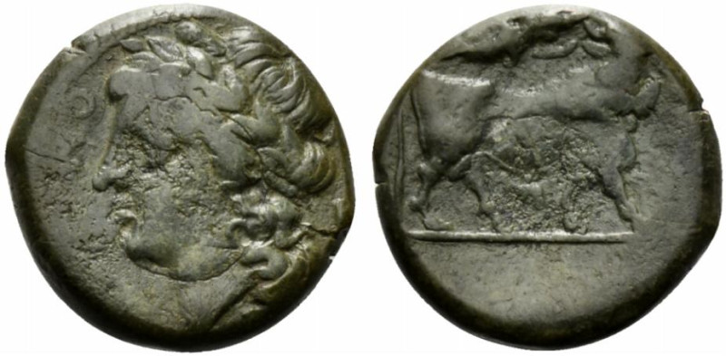 Campania, Cales (?), c. 265-240 BC. Æ (18.5mm, 5.70g, 11h). Laureate head of Apo...