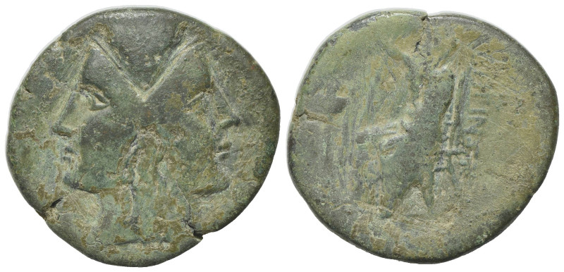 Bruttium, Rhegion. Circa 215-150 BC. Æ Pentonkia (25mm, 10.33g, 7h). Janiform fe...