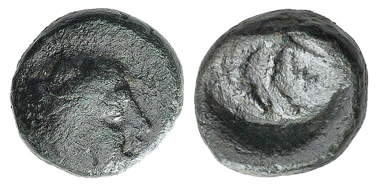 Thessaly, Skotussa, c. 400-380 BC. Æ Chalkous (11mm, 2.93g, 12h). Head of Herakl...