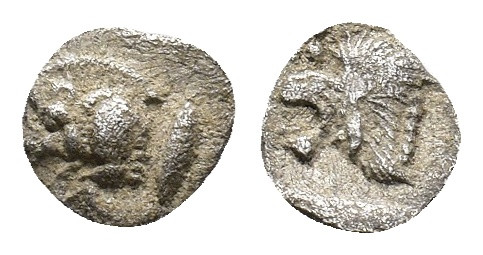 Mysia, Cyzicus, c. 450-400 BC. AR Hemiobol (7,31 mm, 0,32 g). Forepart of boar l...
