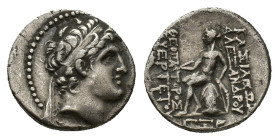 Seleukid Kings. Alexander I Balas (152-145 BC). AR Drachm (17,45 mm, 4,02 g). Antioch, 150-149 BC. SC 1785.3c.; HGC 9, 887a. Very fine.