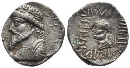 Kings of Elymais, Kamnaskires V (c. 54/3-33/2 BC). AR Tetradrachm (27mm, 15.24g, 11h). Seleukeia on the Hedyphon. Diademed and draped bust l., wearing...