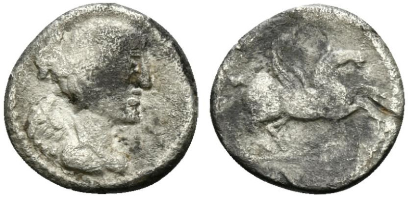 Q. Titius, Rome, 90 BC. AR Quinarius (13mm, 1.83g, 6h). Draped and winged bust o...