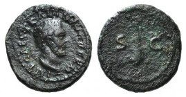 Trajan (98-117). Æ Quadrans (15mm, 2.45g, 12h). Rome, c. 98-102. Laureate bust of Hercules r., draped with lion's skin. R/ Club. RIC II 699. Green pat...