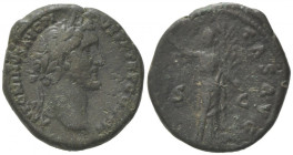 Antoninus Pius (138-161). Æ As (26mm, 11.68g). Rome, 140-4. Laureate head r. R/ Felicitas standing l., holding caduceus and branch. RIC III 679. Fine ...