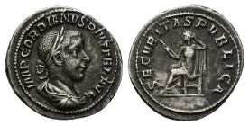 Gordian III (238-244). AR Denarius (19,82 mm, 3,71 g). Rome, AD 241. LRIC 130; RSC 340. Very fine.
