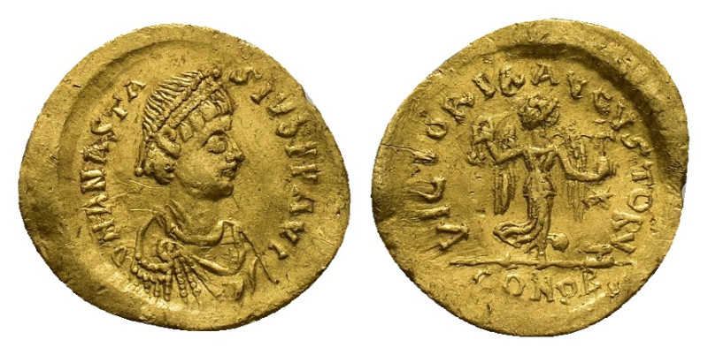 Anastasius I (491-518). AV Tremissis (14,08 mm, 1,48). Constantinople. Sear 8. G...