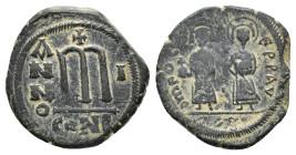 Phocas and Leontia (602-610). Æ 40 Nummi (25,51 mm, 11,16 g). Constantinople, year 1 (AD 602/3). Sear 639. About very fine.
