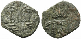 Constantine V with Leo IV (741-775). Æ 40 Nummi (18mm, 1.96g, 6h). Syracuse, 751-775. Crowned facing busts of Constantine and Leo IV, each wearing chl...