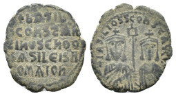 Basil I the Macedonian, with Constantine (867-886 AD). Æ Follis (24,04 mm, 6,11 g). Uncertain provincial mint. Sear 1721. About very fine.