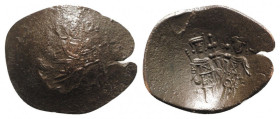 Latin Empire of Constantinople, 1204-1261. Æ Trachy (25mm, 2.18g, 6h). Thessalonica. Christ Pantokrator seated facing on throne, raising hand in bened...