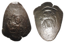 Latin Empire of Constantinople, 1204-1261. Æ Trachy (20mm, 0.77g, 6h). Constantinople. Christ Pantokrator seated facing on throne; star to r. R/ Half-...