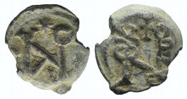 Byzantine Pb Seal, c. 7th-12th century (14mm, 3.47g, 12h). Monogram. R/ Monogram. VF