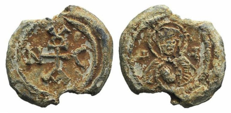 Byzantine Pb Seal, c. 7th-12th century (26mm, 12.52g, 12h). Invocative monogram....