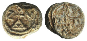 Byzantine Pb Seal, c. 7th-12th century (20mm, 13.55g, 12h). Cruciform monogram. R/ Cruciform monogram. VF