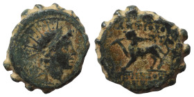Serrate AE
Seleukid Kingdom, Antiochos VI Dionysos, 144-142 BC, Antioch on the Orontes. Radiate and diademed head of Antiochos VI to right / BAΣIΛEΩΣ...