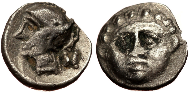 Obol AR
Pisidia, Selge, c. 350-300 BC. Obv: Facing gorgoneion with protruding t...