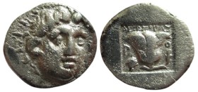 Hemidrachm AR
Caria, Rhodes, c. 170-150 BC, Radiate head of Helios facing slightly right / ΔEΞIKPATHΣ P O, Rose with bud to right / Isis crown to lef...