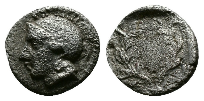 Obol AR
Aeolis, Elaia, 4th-3rd century BC, Helmeted head of Athena left / Wreat...