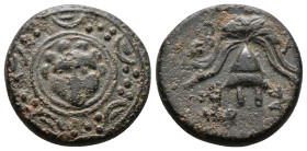 Bronze AE
Macedon, Philip III Arrhidaios (323-317 BC), Macedonian shield, with facing gorgoneion on boss / helmet
17 mm, 3,70 g