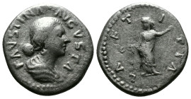 Denarius AR
Faustina II (147-176), Rome, Laetitia standing left, holding wreath and sceptre
18mm, 3,20 g
RIC 700