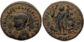 Follis Æ
Licinius II (Caesar, 317-324), Heraclea, 3rd officina, struck 321-324; D N VAL LICIN LICINIVS NOB C, helmeted and cuirassed bust left, holdi...