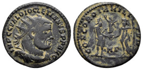 Radiatus Æ
Diocletian (284-305), Heraclea, IMP C C VAL DIOCLETIANVS P F AVG, Radiate, draped and cuirassed bust right / CONCORDIA MILITVM HΓ, Jupiter...