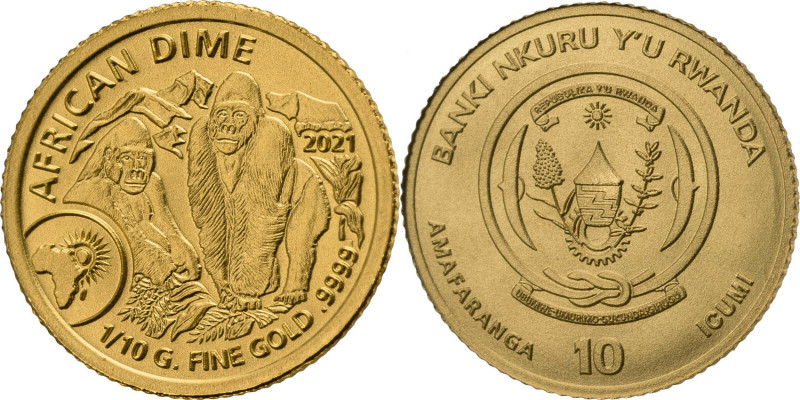 African Dime AR Rwanda 2021, Gold 999/1000, 1/10 g