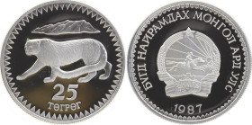 25 Terper Tugrig
Mongolia, Snow Leopard, 1987, Silver 925/1000
38 mm, 28 g