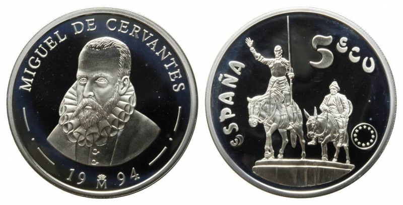 5 ECU
Spain, 1994, Muguel de Cervantes, Silver 925/1000
42 mm, 33,62 g